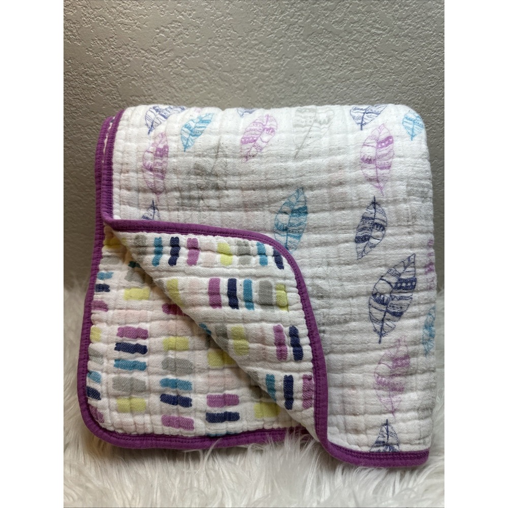 $34 🌙 Aden + Anais Dream Baby Blanket Feathers Stripes Muslin Cotton 41x41 FLAW